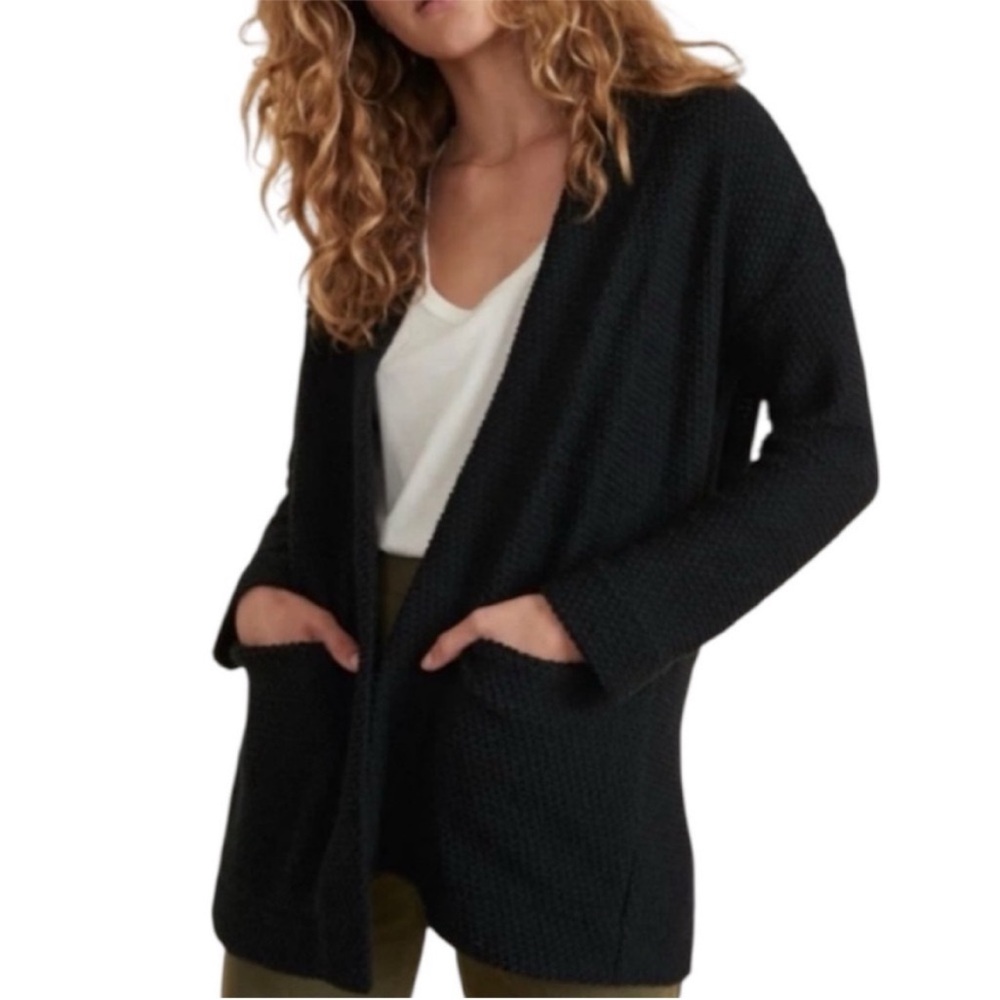 Marine Layer Birdseye Oversized Black Open Cardigan Sweater XS